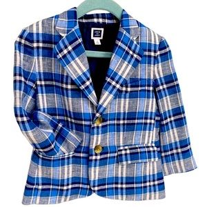 Toddler Janie and Jack blue plaid linen blazer